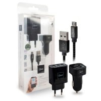 Kit 3 en 1 cargador auto pared Micro USB 