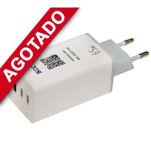 Cargador USB C y USB 3 puertos carga rápida 65W 