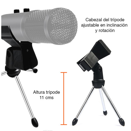 Trípode micrófono escritorio con araña shockmount