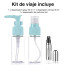 Kit de viaje botellas perfume toalla cepillo espejo y más