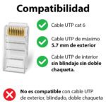 Conectores RJ45 cat 6 bolsa 100 unidades - Imagen 3